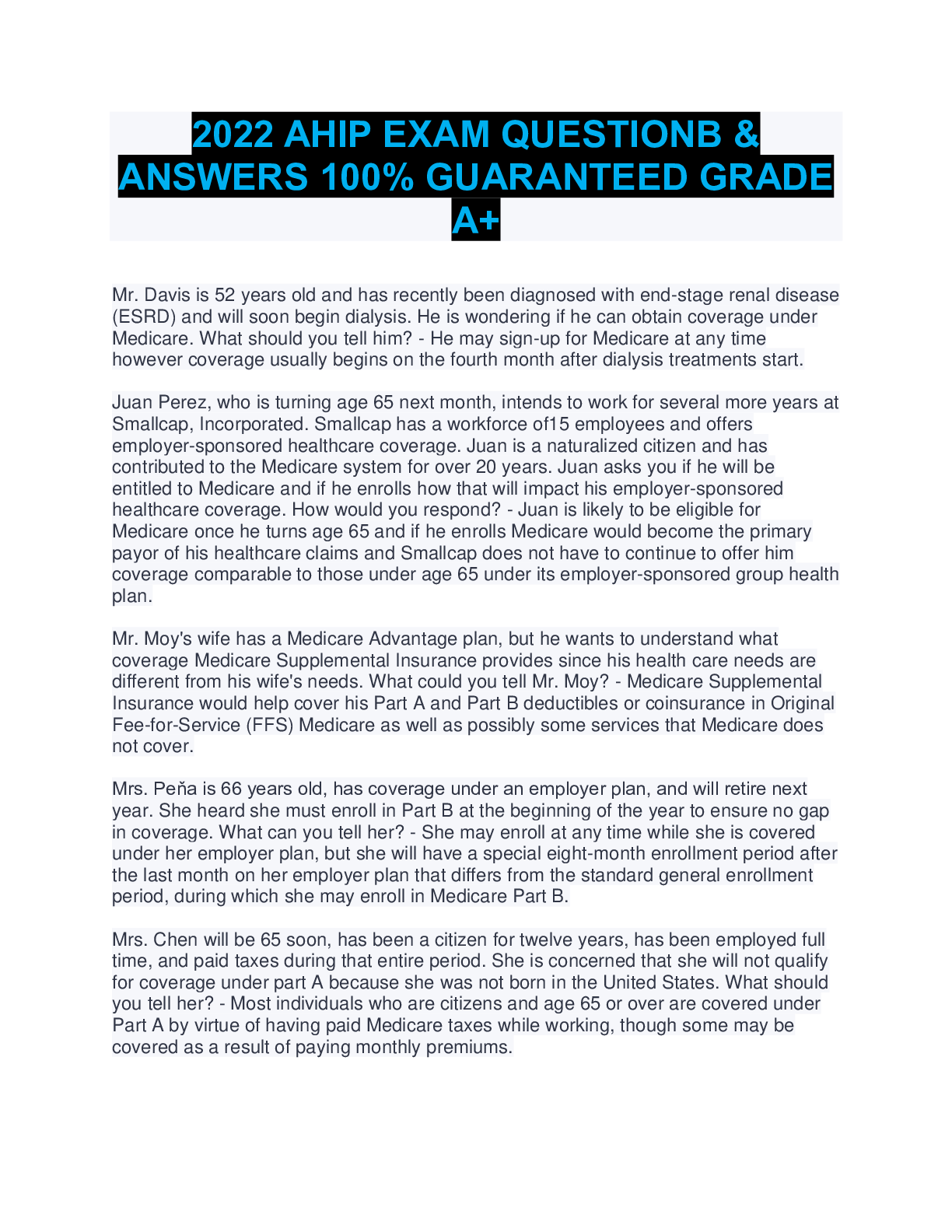 Preview image for 2022 AHIP EXAM QUESTIONB & ANSWERS 100% GUARANTEED GRADE A+